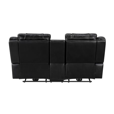 Huron Black Power Double Reclining Loveseat with Center Console from Homelegance - Luna Furniture