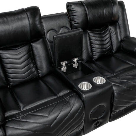 Huron Black Power Double Reclining Loveseat with Center Console from Homelegance - Luna Furniture