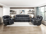 Huron Black Power Double Reclining Sofa from Homelegance - Luna Furniture