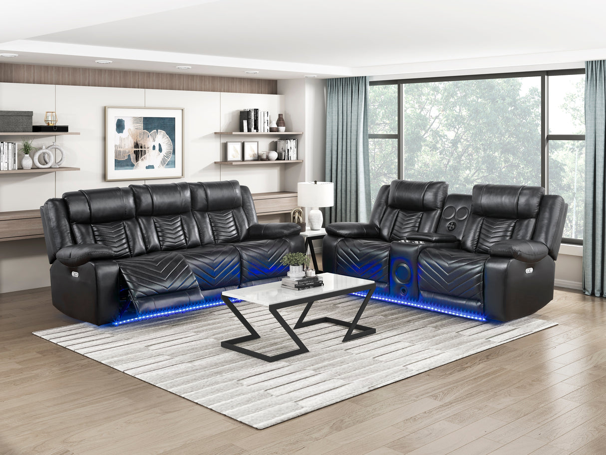 Huron Black Power Double Reclining Sofa from Homelegance - Luna Furniture