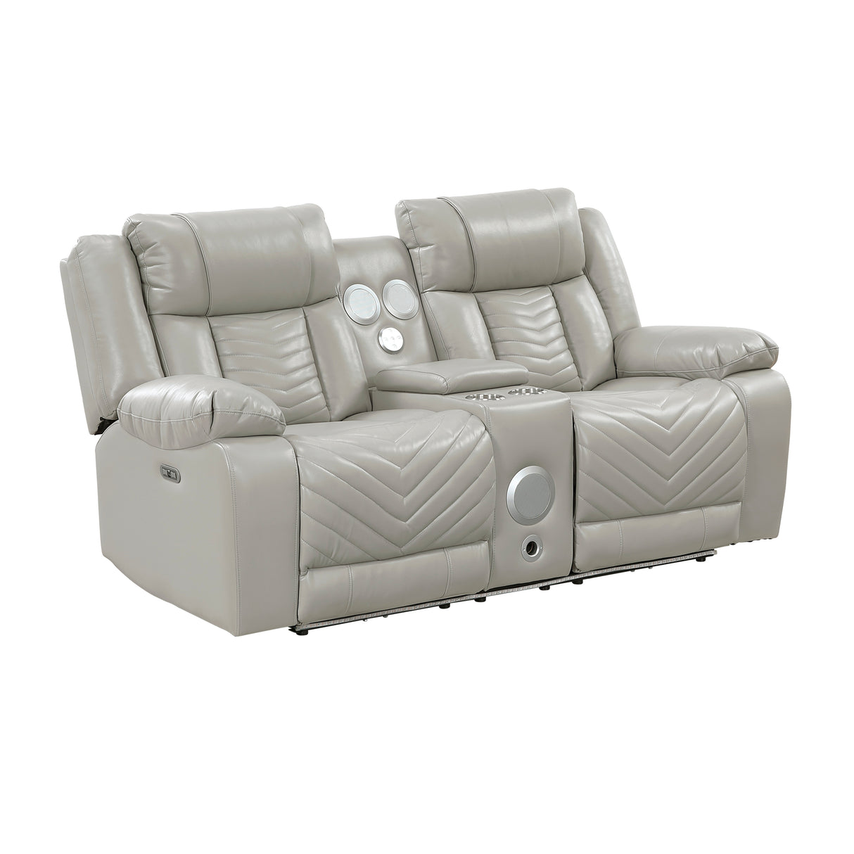 Huron Gray Power Double Reclining Loveseat with Center Console from Homelegance - Luna Furniture