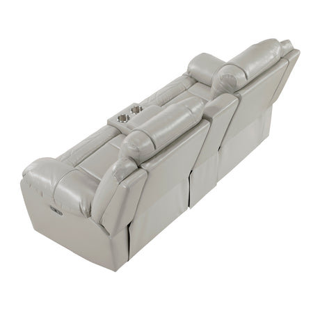 Huron Gray Power Double Reclining Loveseat with Center Console from Homelegance - Luna Furniture