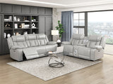 Huron Gray Power Double Reclining Loveseat with Center Console from Homelegance - Luna Furniture