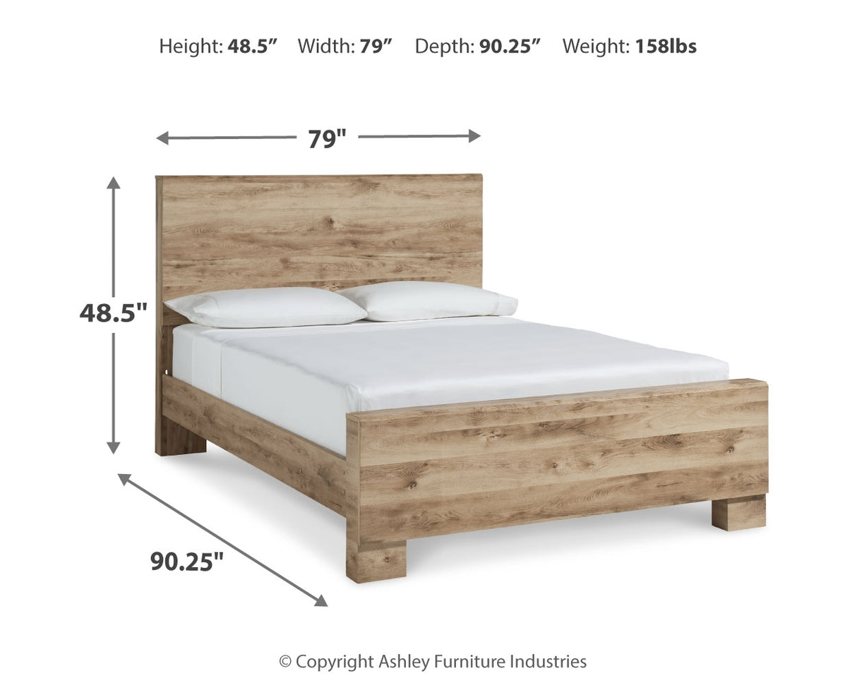 Hyanna King Panel Bed with Mirrored Dresser and 2 Nightstands in Tan Brown from Ashley Furniture - Luna Furniture
