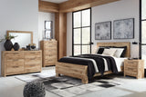 Hyanna King Panel Bed with Mirrored Dresser and 2 Nightstands in Tan Brown from Ashley Furniture - Luna Furniture