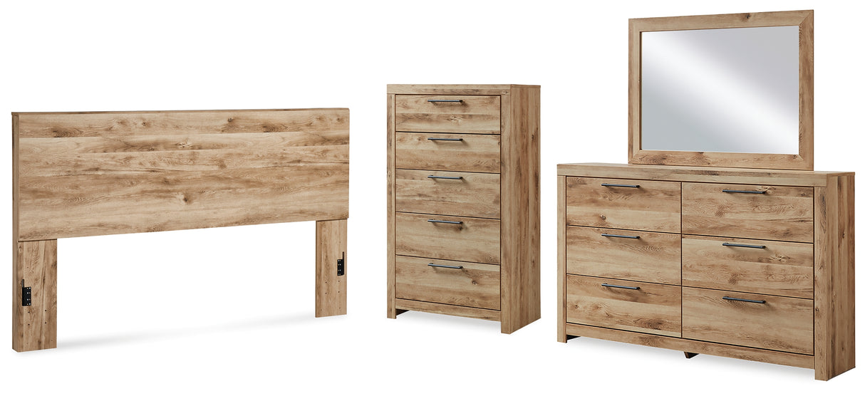Hyanna King Panel Headboard with Mirrored Dresser and Chest in Tan Brown from Ashley - Luna Furniture