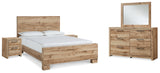 Hyanna Queen Panel Bed with Mirrored Dresser and 2 Nightstands in Tan Brown from Ashley - Luna Furniture