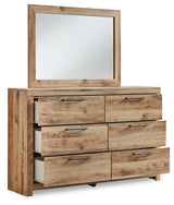 Hyanna Queen Panel Bed with Mirrored Dresser and Nightstand in Tan Brown from Ashley - Luna Furniture
