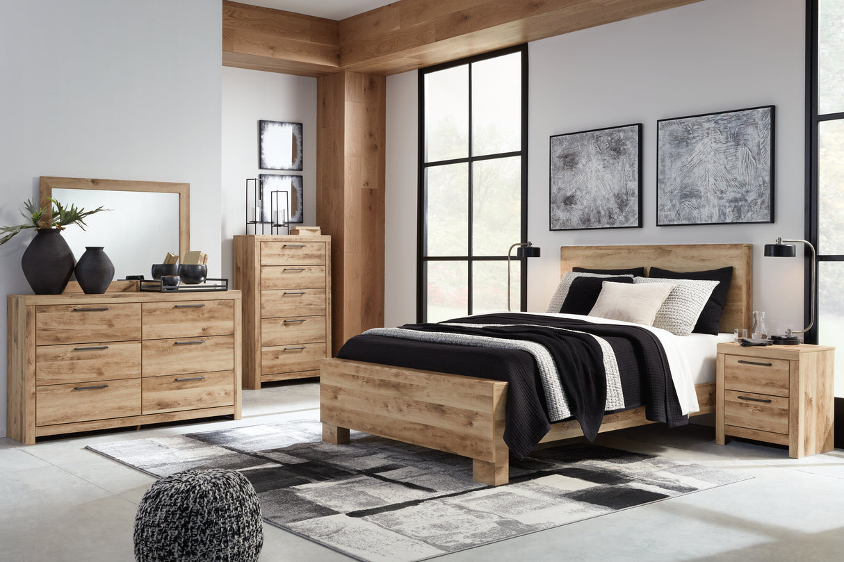 Hyanna Queen Panel Bed with Mirrored Dresser and Nightstand in Tan Brown from Ashley - Luna Furniture