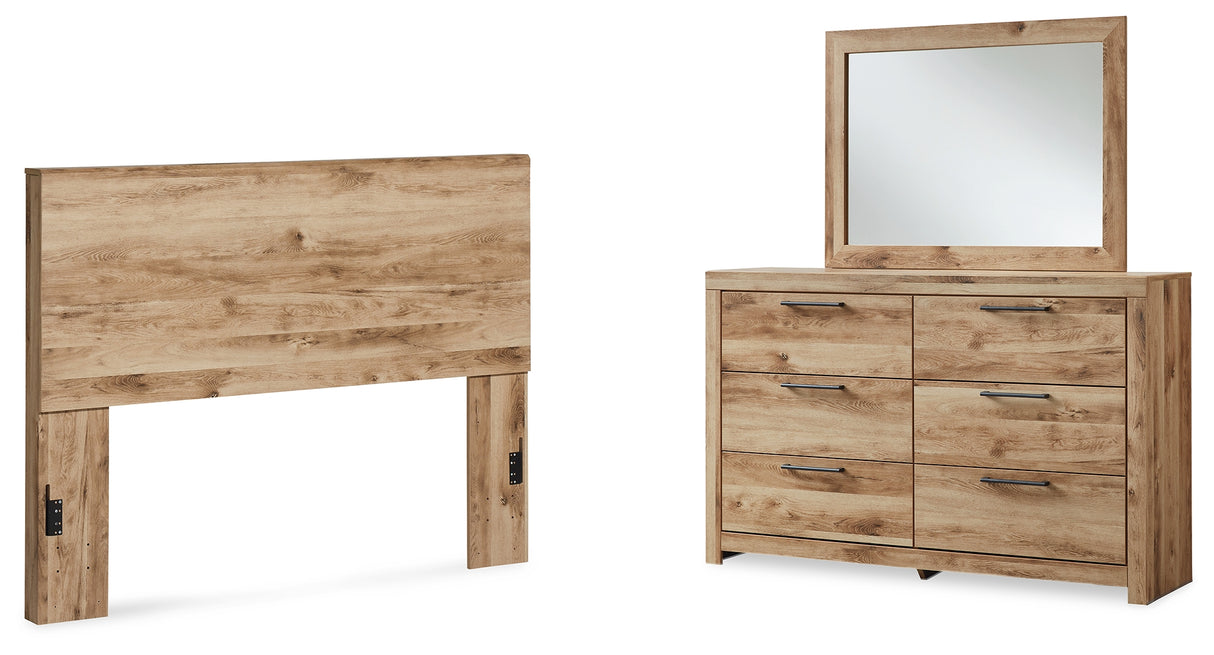 Hyanna Queen Panel Headboard with Mirrored Dresser in Tan Brown from Ashley Furniture - Luna Furniture