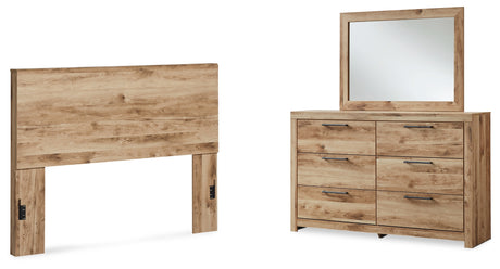 Hyanna Queen Panel Headboard with Mirrored Dresser in Tan Brown from Ashley - Luna Furniture