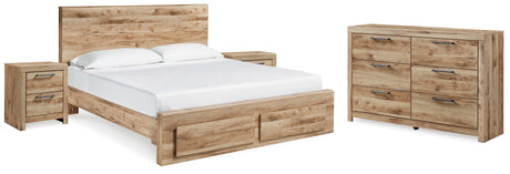 Hyanna Tan Brown King Panel Storage Bed, Dresser and 2 Nightstands from Ashley - Luna Furniture