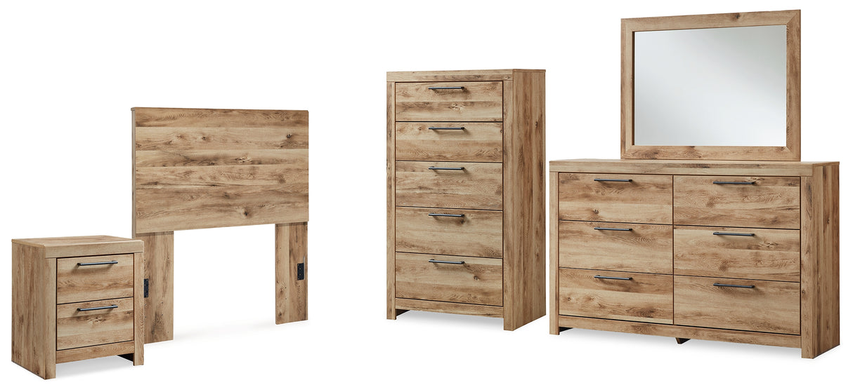 Hyanna Twin Panel Headboard with Mirrored Dresser, Chest and Nightstand in Tan Brown from Ashley - Luna Furniture