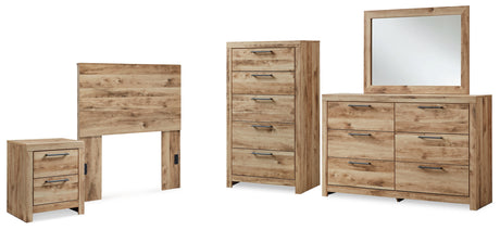 Hyanna Twin Panel Headboard with Mirrored Dresser, Chest and Nightstand in Tan Brown from Ashley - Luna Furniture