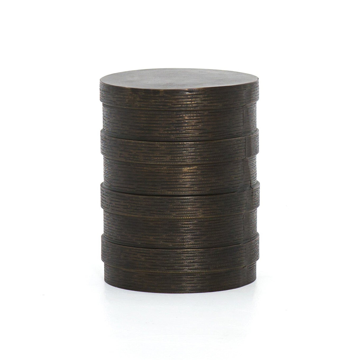 Trello Drum End Table in Textured Brass from Four Hands - Luna Furniture