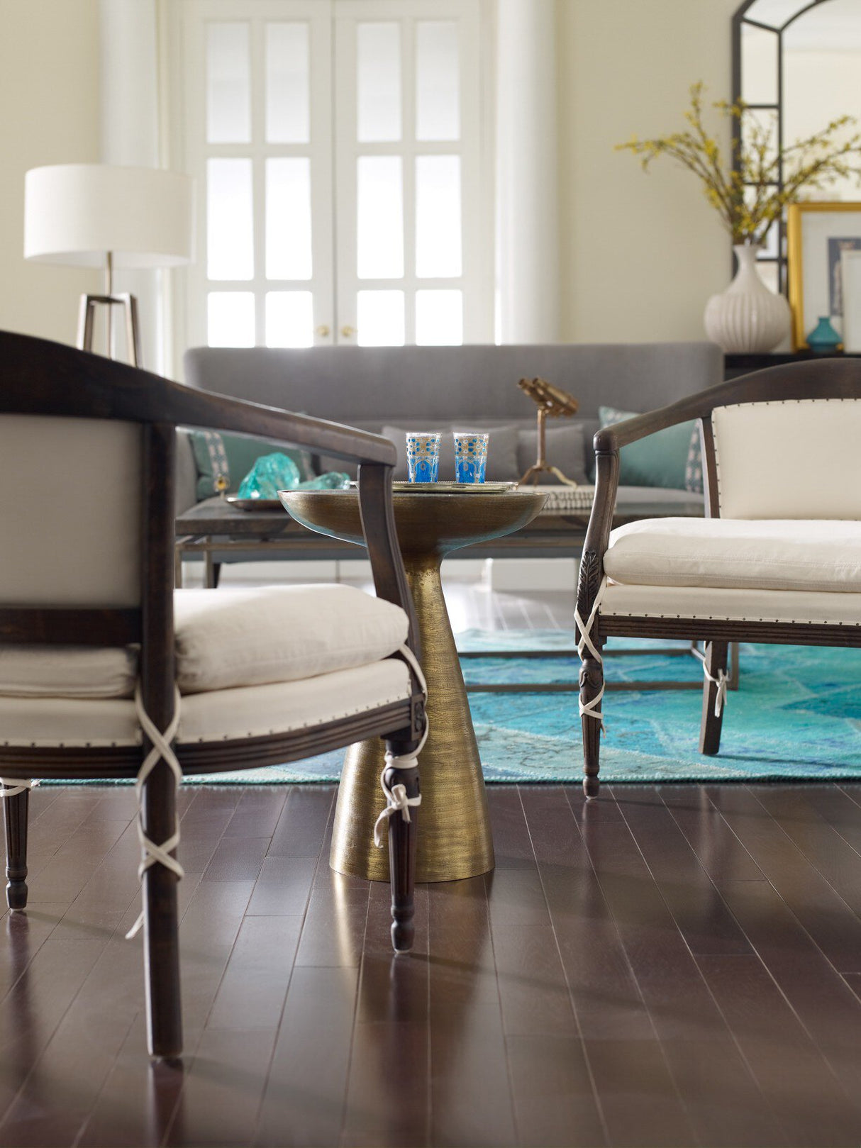 Marlow Mod Pedestal Table in Ash Glass from Four Hands - Luna Furniture