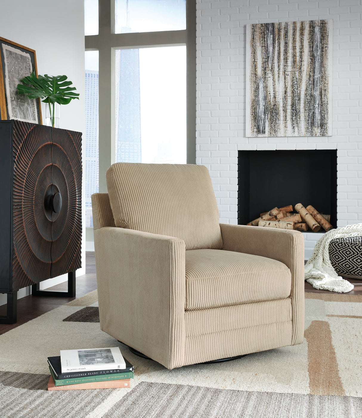 Icaman Sand Swivel Chair from Ashley Furniture - Luna Furniture