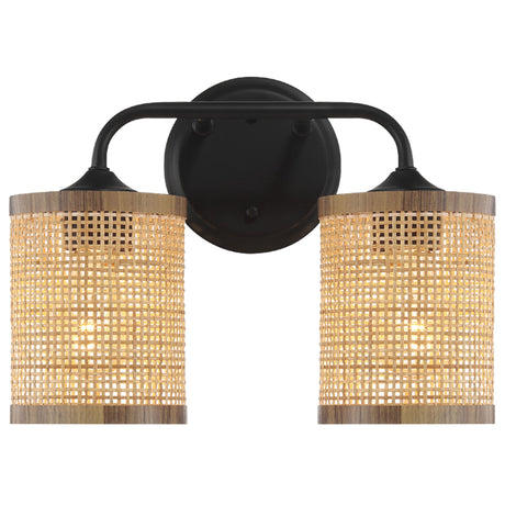 Quell 2-Light Rattan Wall Sconce with Black Metal Finish from Ashcroft Furniture - Luna Furniture