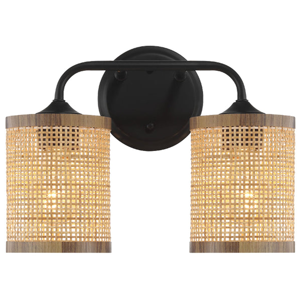 Quell 2-Light Rattan Wall Sconce with Black Metal Finish