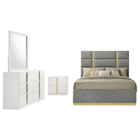 Ines Gray and White High Gloss 4-Piece Queen Bedroom Set from Coaster - Luna Furniture