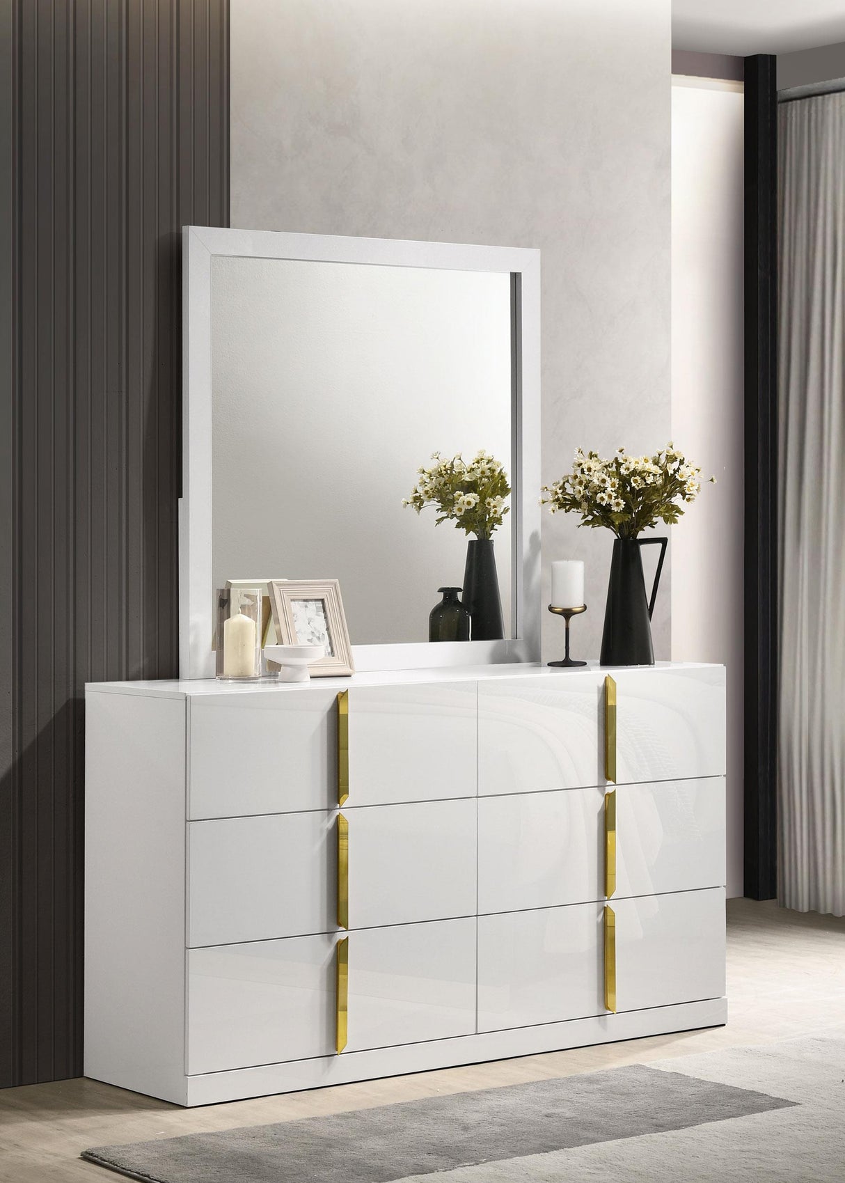 Ines Gray and White High Gloss Bedroom Set from Coaster - Luna Furniture