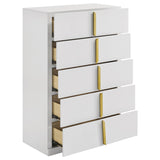 Ines White High Gloss 5-Drawer Bedroom Chest from Coaster - Luna Furniture