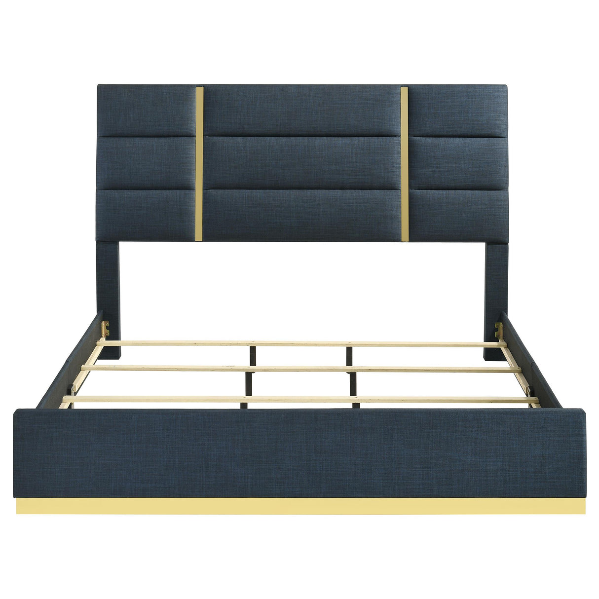 Ines Navy 52-inch Upholstered Eastern King Panel Bed from Coaster - Luna Furniture