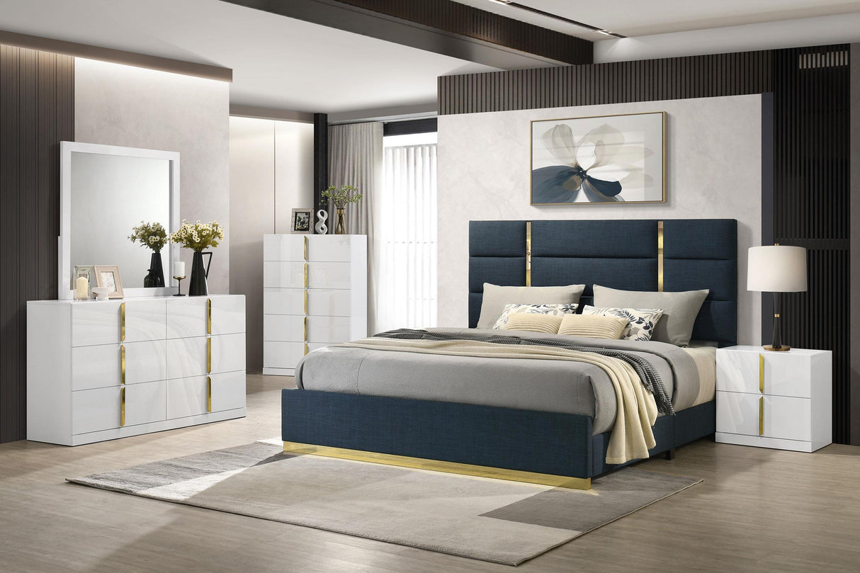 Ines Navy 52-inch Upholstered Eastern King Panel Bed from Coaster - Luna Furniture