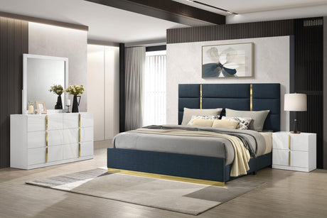Ines Navy and White High Gloss 4-Piece Eastern King Bedroom Set from Coaster - Luna Furniture