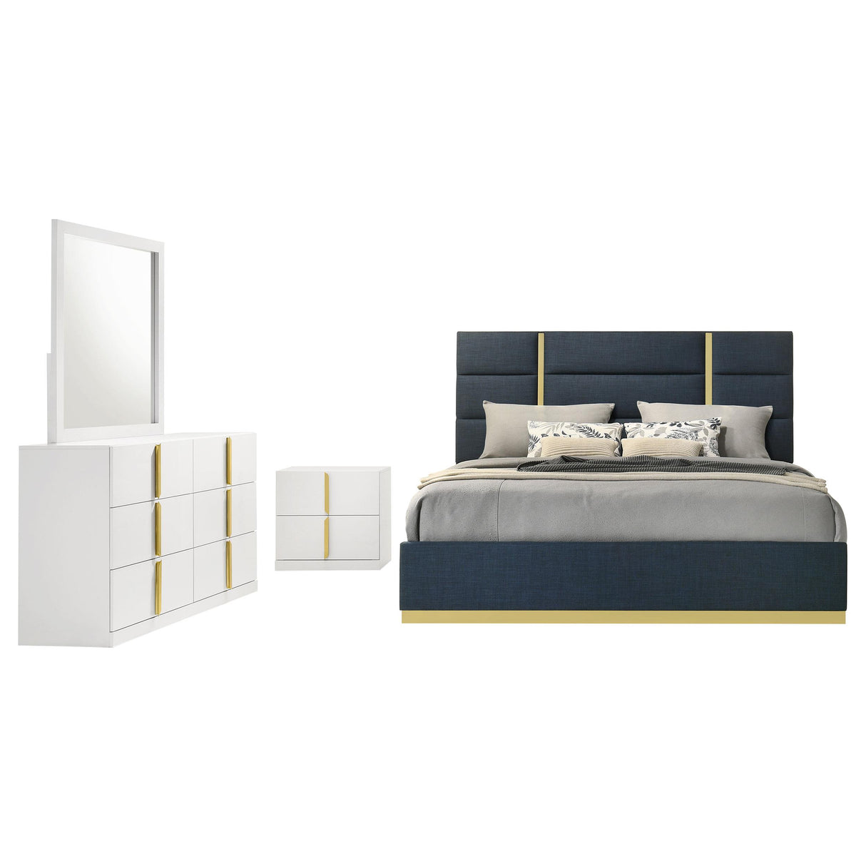 Ines Navy and White High Gloss 4-Piece Eastern King Bedroom Set from Coaster - Luna Furniture