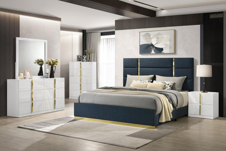 Ines Navy and White High Gloss 5-Piece Eastern King Bedroom Set from Coaster - Luna Furniture