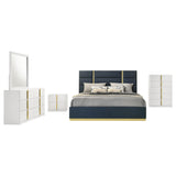 Ines Navy and White High Gloss 5-Piece Eastern King Bedroom Set from Coaster - Luna Furniture