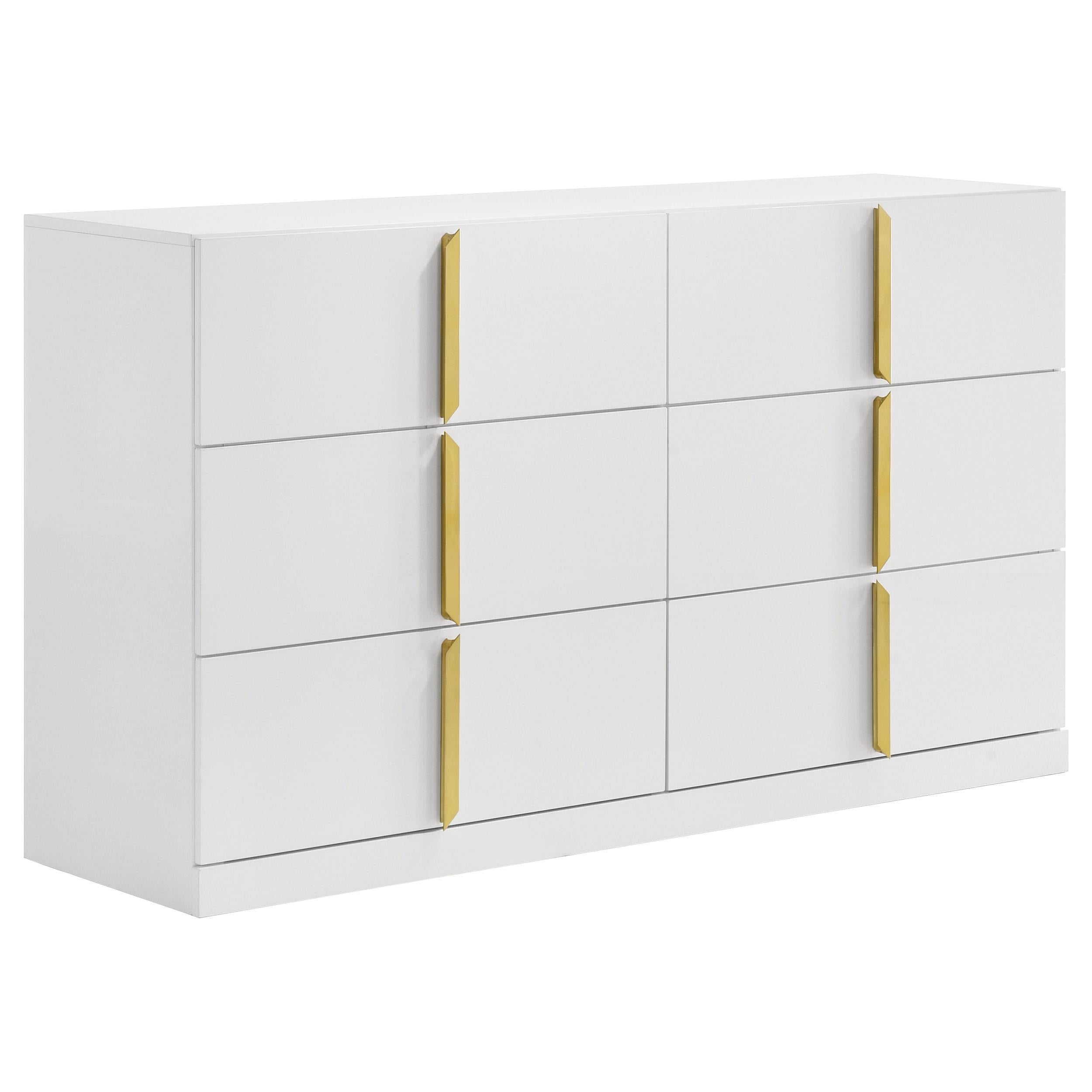 6 drawer tall white dresser Ines 6-Drawer Bedroom Dresser Cabinet White High Gloss