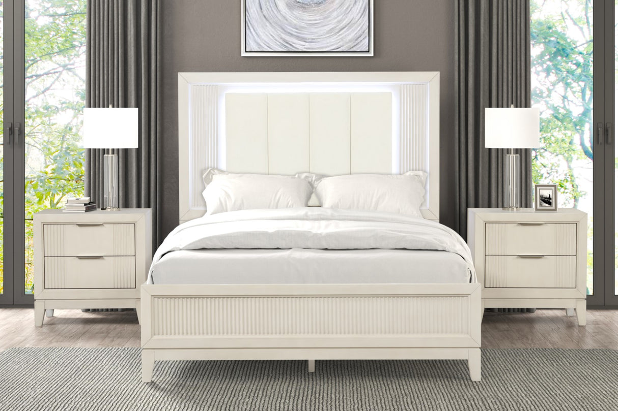 Isadore Antique White LED King Panel Bed from Furniture of America - Luna Furniture