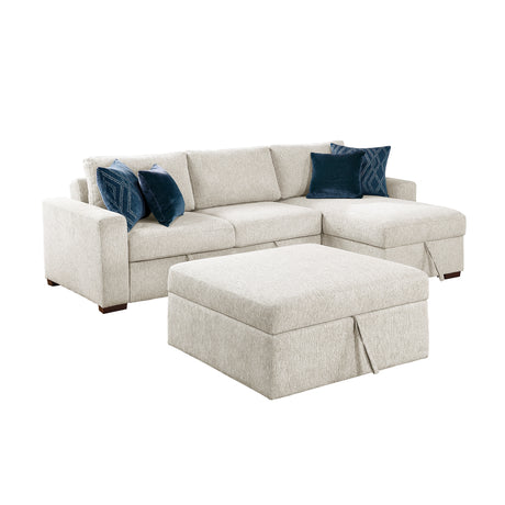 Isla Beige 3-Piece Sectional with Reversible Chaise, Pull-out Bed, Hidden Storage and Ottoman, Click Motion Back from Homelegance - Luna Furniture