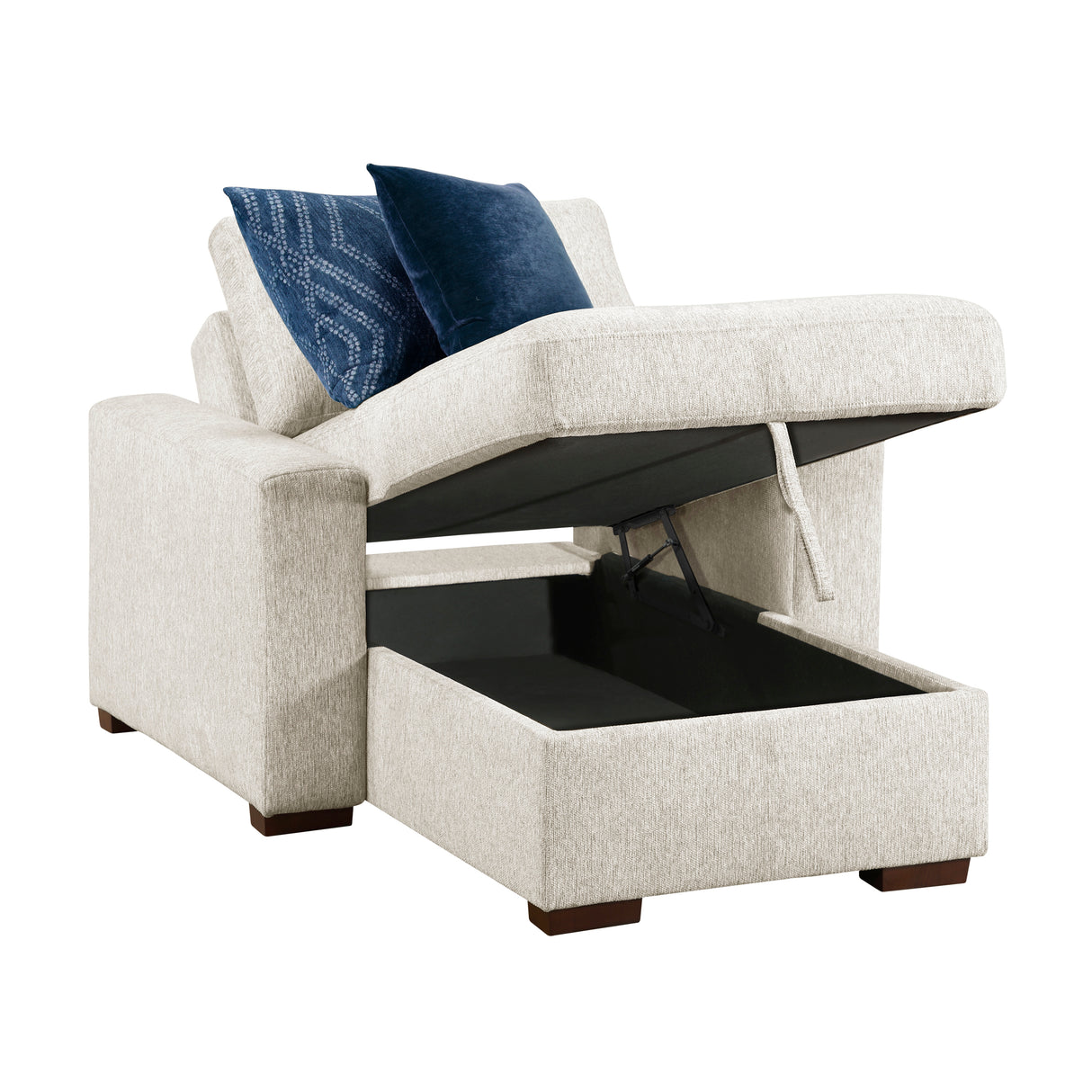Isla Beige Chaise Lounge with Arms and Hidden Storage, Click Motion Back from Homelegance - Luna Furniture