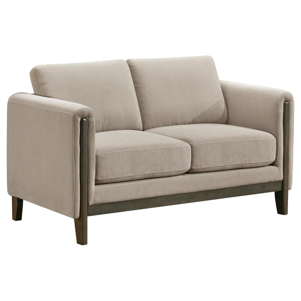 Islington Taupe Fabric Upholstered Panel Arm Loveseat