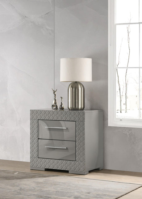 Ives Gray High Gloss 2-Drawer Nightstand from Coaster - Luna Furniture