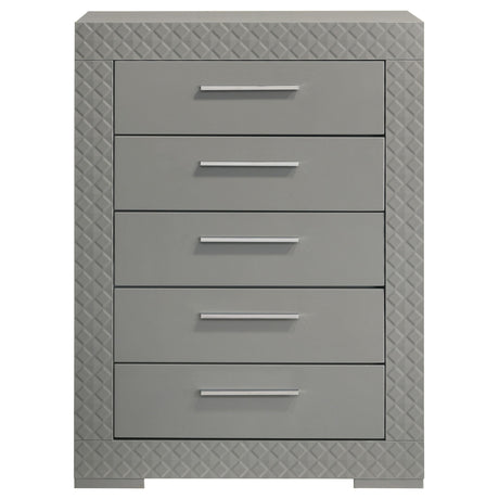 Ives Gray High Gloss 5-Drawer Bedroom Chest from Coaster - Luna Furniture