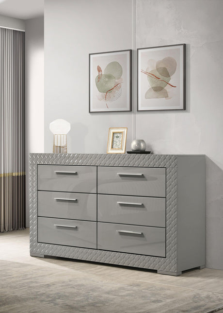 Ives Gray High Gloss 6-Drawer Dresser from Coaster - Luna Furniture
