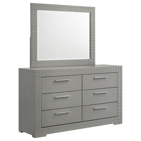 Ives Gray High Gloss 6-Drawer Dresser and Mirror from Coaster - Luna Furniture