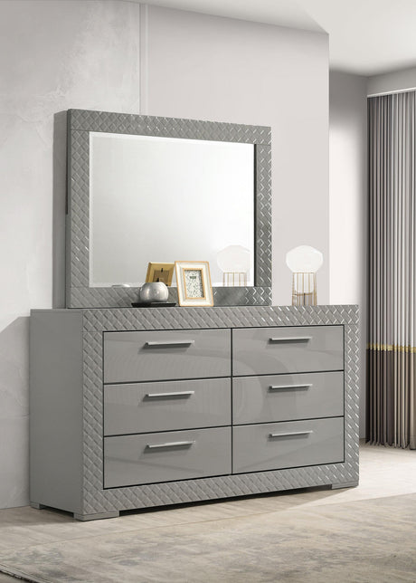 Ives Gray High Gloss 6-Drawer Dresser and Mirror from Coaster - Luna Furniture