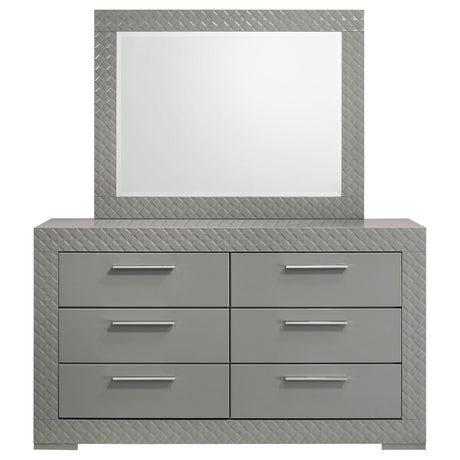 Ives Gray High Gloss 6-Drawer Dresser and Mirror from Coaster - Luna Furniture