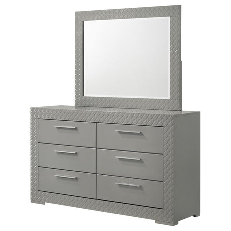 Ives Gray High Gloss 6-Drawer Dresser and Mirror from Coaster - Luna Furniture
