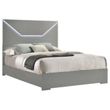 Ives Gray High Gloss Eastern King Panel Bed LED Headboard from Coaster - Luna Furniture