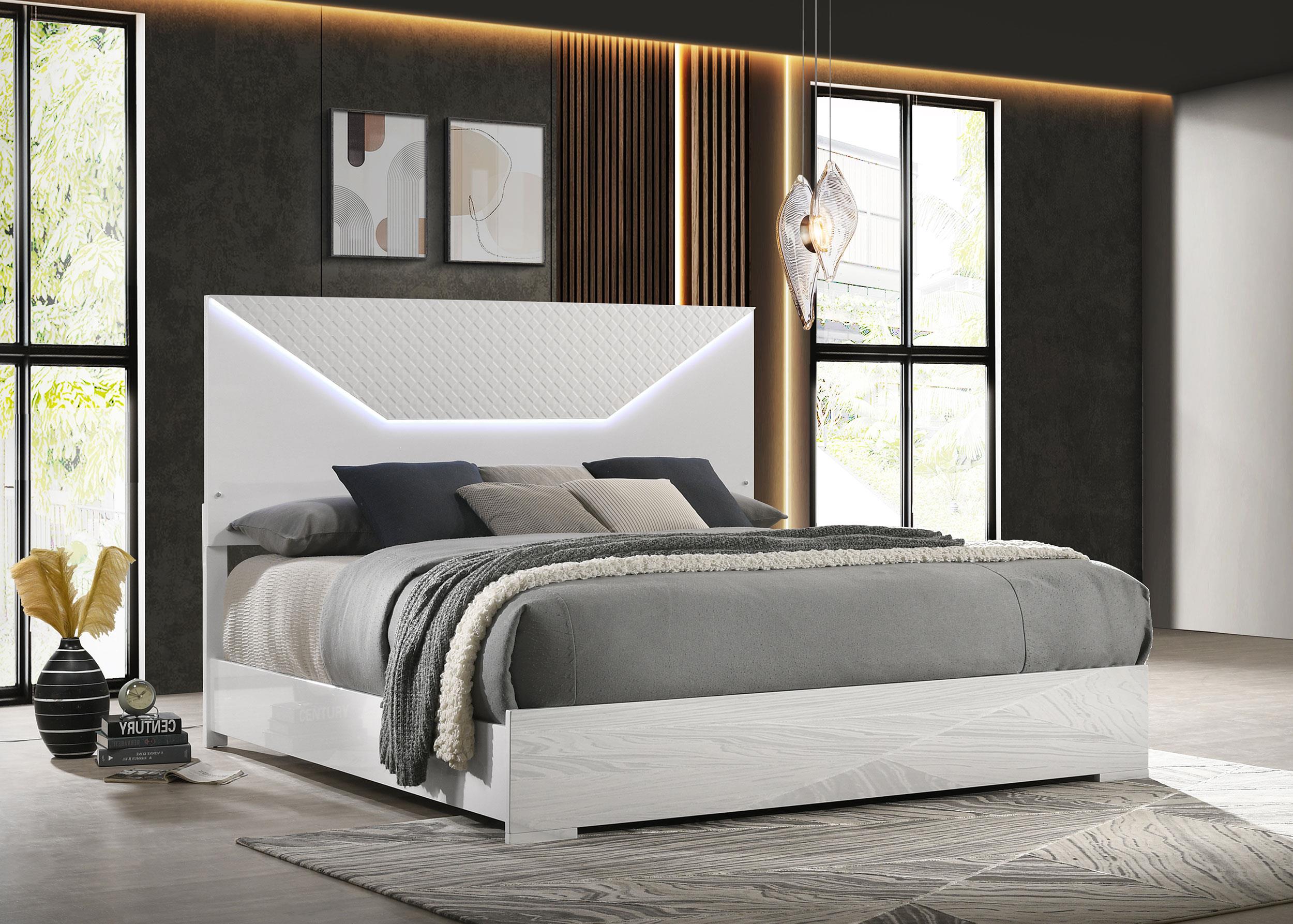 Coaster Ives Queen Panel Bed LED Headboard White High Gloss – Luna