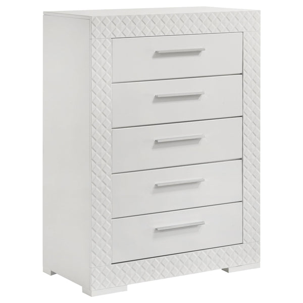 Ives White High Gloss 5-Drawer Bedroom Chest