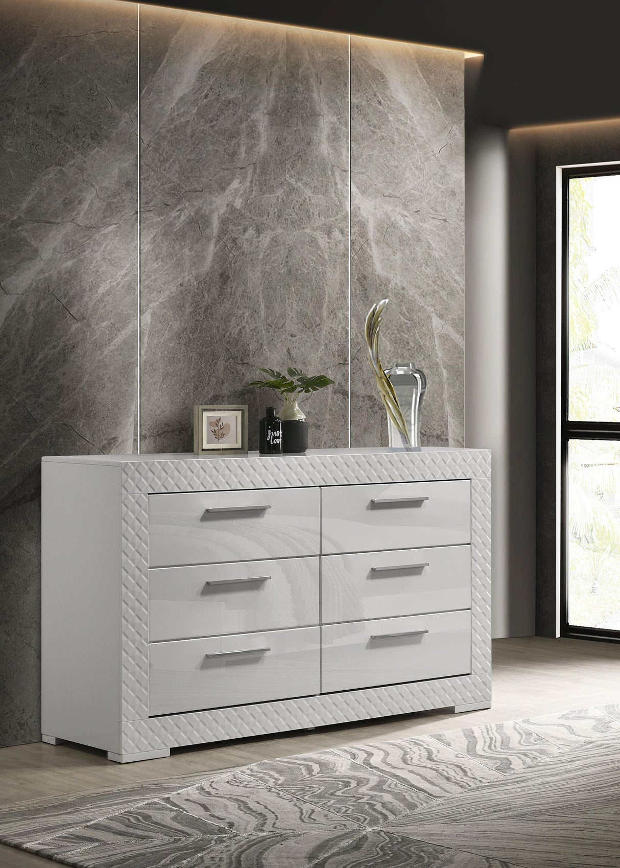 Ives White High Gloss 6-Drawer Dresser – Luna Furniture Ives White High Gloss 6-Drawer Dresser – Luna Furniture