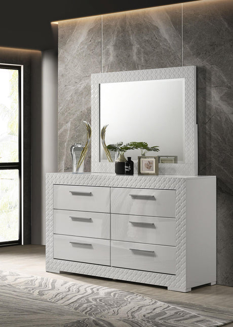 Ives White High Gloss 6-Drawer Dresser and Mirror from Coaster - Luna Furniture