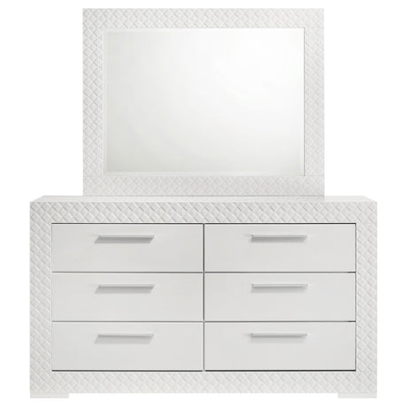 Ives White High Gloss 6-Drawer Dresser and Mirror from Coaster - Luna Furniture